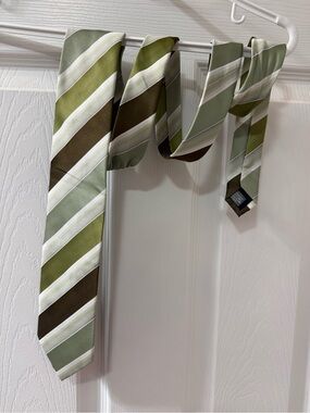 Vintage Protocol Striped Men's Necktie – Earthy Greens & Brown – Made in Canada
